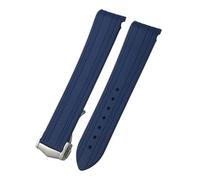TLCBAZCF Cinturino in gomma e silicone con estremità curva da 18 mm, 19 mm e 20 mm, compatibile con Omega Seamaster 300 Speedmaster AT150, chiusura pieghevole(Blue-Silver pointed,18mm)