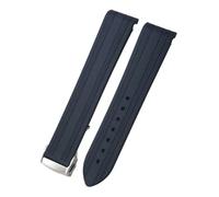 TLCBAZCF Cinturino in gomma e silicone con estremità curva da 18 mm, 19 mm e 20 mm, compatibile con Omega Seamaster 300 Speedmaster AT150, chiusura pieghevole(Black-Silver round,20mm)