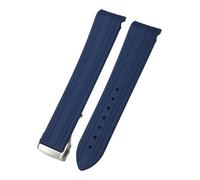 TLCBAZCF Cinturino in gomma e silicone con estremità curva da 18 mm, 19 mm e 20 mm, compatibile con Omega Seamaster 300 Speedmaster AT150, chiusura pieghevole(Blue-Silver round,19mm)