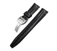 TLCBAZCF Cinturino in pelle di vacchetta intrecciata da 20 mm, 21 mm e 22 mm compatibile con l'orologio IWC Portugieser Big Pilot's, cinturino in pelle con estremità curva TOP(Black-Silver,22mm)