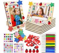 TLDNZXY Cornici Legno per Dipingere, 6 Cornice Legno, Set di Cornici fai da te per Dipingere Bambini con 3 pietre Glitterate, Adesivi in Gommapiuma Glitterata, Adesivi 3D