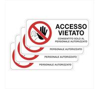 TLDSHOP® - 4 Adesivi in PVC (Vinile Monomerico) - Resistenti per Esterno e Interno - Misure singolo Adesivo 29x13cm - Offerta da 4pz - Descrizione Adesivo: (ACCESSO VIETATO a persone non autorizzate)