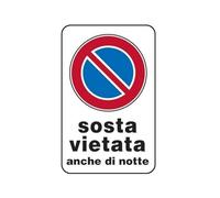 TLDSHOP® - Cartello segnaletica in plastica Sosta Vietata anche di Notte cm 30x20 - PZ 1