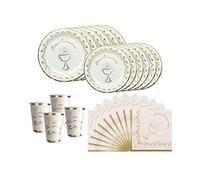 TLDSHOP® - DECORAZIONI per FESTA - Cresima - Comunione - Matrimonio - STOVIGLIE in Carta Monouso con Piatti, Piattini, Tovaglioli, Bicchieri (quantità in descrizione) - Kit: (Prima Comunione da 120pz)