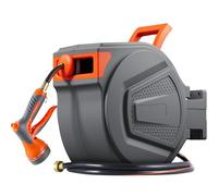 TLGREEN Avvolgitubo retrattile da giardino, 1,27 cm x 30,5 m, per montaggio a parete, resistente, con riavvolgimento, ugello spruzzatore a 9 funzioni, blocco di qualsiasi lunghezza, sistema di ritorno
