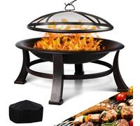 TLGREEN Braciere da Esterno, Braciere Barbecue, Ø 76 cm Braciere da Giardino in Look Retrò, Bracieri per il Giardino con Parascintille e Griglia, Stabile e Funzionale, per Fuoco e Riscaldamento