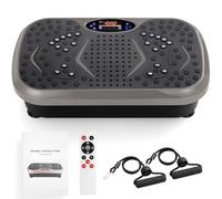 TLGREEN Piastra Vibrante, Design Compatto, 99 Livelli, 5 Programmi di Allenamento, con Bande di Resistenza, Touch Screen e Telecomando, Fitness Pedana Vibrazioni, Tavola Vibrante per Casa (Grigio)