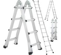 TLGREEN Scala telescopica 3.98M Scala multiuso in alluminio scala allungabile 4x3 pioli 3 in 1 telescopica multifunzione pieghevole cavalletto di prolunga a gradini e bifacciale portata massima 150 kg