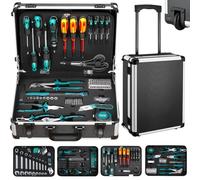 TLGREEN Set di attrezzi da 128 pezzi, con funzione trolley, cassetta degli attrezzi, cassetta degli attrezzi, cassetta degli attrezzi, portatile, per fai da te, maestri artigianali, officina