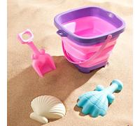 TLHWIN Set Gioco da Spiaggia, Gioco con Sabbia per Bambini, Secchiello Pieghevole in Silicone con Pale e Stampo per Sabbia a Forma di Conchiglia. (Orange)