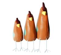 Tlilyy 3 Pezzi di Sculture Artigianali di Pollo Carino, Set di Legno Dipinti per la Decorazione, Ornamenti di Animali Artigianali in Legno