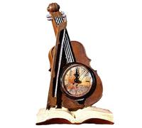 Tlilyy Orologio digitale estetico decorazione di violino in miniatura, modello di violino vintage, orologi da scrivania per decorazione di ufficio, artigianato rosso