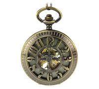 TLMDXTEU Orologi da Tasca da Uomo Orologio da tasca meccanico retrò con superficie luminosa scavata in bronzo Vintage(37.5cm)