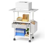 TLPEMN Porta stampante, Supporto Stampante a 3 Livelli con Altezza Regolabile, Cassetto e Borsa Laterale, Ruote Bloccabili, Mobiletto per Stampante con Robusta Struttura in Acciaio per Ufficio Casa