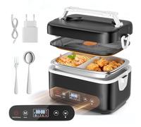 TLPEMN Scaldavivande Elettrico Portatile, 1,2L Porta Pranzo Riscaldabile con Touch Screen, Scalda Vivande Portatile Elettrico con Stoviglie in Acciaio Inossidabile e Borsa Termica per Auto Ufficio