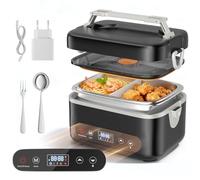 TLPEMN Scaldavivande Elettrico Portatile, 1,2L Porta Pranzo Riscaldabile con Touch Screen, Scalda Vivande Portatile Elettrico con Stoviglie in Acciaio Inossidabile e Borsa Termica per Auto Ufficio