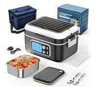 TLPEMN Scaldavivande Elettrico Portatile, 1,5L Porta Pranzo Riscaldabile con Display LCD e Timer, Scalda Vivande Portatile Elettrico con Stoviglie in Acciaio Inossidabile e Borsa Termica per Ufficio