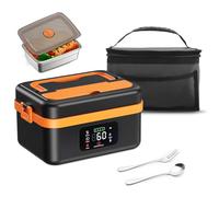 TLPEMN Scaldavivande Elettrico Portatile, 1L Porta Pranzo Elettrico con Touch Screen, Scalda Vivande Portatile Elettrico con Stoviglie in Acciaio Inossidabile e Borsa Termica per Auto/Ufficio/Viaggi
