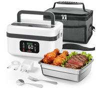 TLPEMN Scaldavivande Elettrico Portatile, 1L Porta Pranzo Elettrico con Touch Screen, Scalda Vivande Portatile Elettrico con Stoviglie in Acciaio Inossidabile e Borsa Termica per Auto/Ufficio/Viaggi