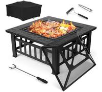 TLSUNNY 3 in 1 Braciere da Giardino, Braciere da Esterno con Griglia e Parascintille, Braciere Quadrato in Metallo, con Copertura Impermeabile e 4 pcs Gamba,per Barbecue,Campeggio e Riscaldamento,81cm