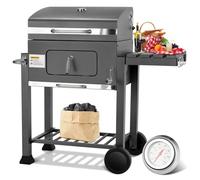 TLSUNNY Barbecue a Carbone XL, Griglia per Barbecue con Coperchio, 2PCS Ruote, BBQ Carbonella in Giardino e all'aperto, Grande Capacità, Grigio, 116,3x105,5x55,7 cm