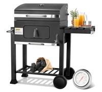TLSUNNY Barbecue Carbonella con Coperchio, XL Barbecue a Carbone con Termometro, Ripiani Pieghevoli, Ruote, BBQ Carbonella in Giardino e all'aperto, Grande Capacità, Nero