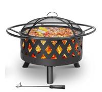 TLSUNNY Braciere con Griglia, Grande Braciere da Giardino con Parascintille & Attizzatoio, Ø 76 cm Bracieri da Esterno per Barbecue, Multifunzionale, Barbecue e Riscaldamento