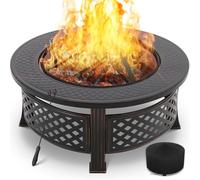 TLSUNNY Braciere da Giardino, Braciere da Esterno Multifunzionale, Braciere Rotondo con Parascintille e Griglia per galvanizzata, outdoor fire pit 80x80x50 cm, per Spiaggia, Camping,Riscaldamento,BBQ