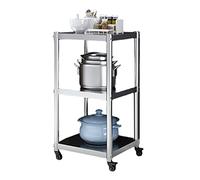 TLTDSMY Carrello da cucina con altezza regolabile in altezza, ripiano argentato, carrello a 3 ripiani, per supermercati e ristoranti, capacità di carico 75 kg, ruota universale, colore argento,