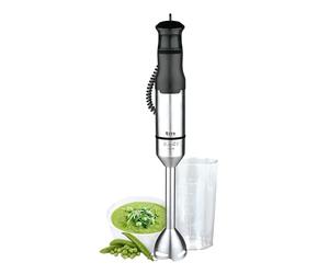TM Electron - TMPBA016, Frullatore manuale con campana e fusto in acciaio inox, bicchiere graduato da 600 ml, potenza 1200 W, impugnatura ergonomica e antiscivolo
