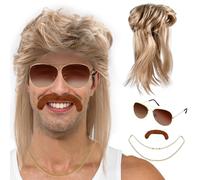 TMBMLPP Set di Parrucca Mullet Uomo 4PZ Parrucca Anni 80 Uomo Mullet ParruccaRockCostume da Discoteca Arrucca Costume da Discoteca Costume Anni 70 80 ParruccaUomo Bionda MulletAnni '80