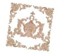Tmboryuu Appliques in legno intagliato a mano non verniciato, per mobili, letto, porta, armadio, guardaroba, decorazioni in legno naturale, 5 pezzi