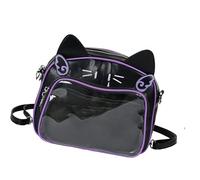 Tmboryuu Borsa a tracolla con motivo anime, con tracolla regolabile, con display frontale trasparente, zaino Itabag per donne e ragazze adolescenti con gatti, Nero viola
