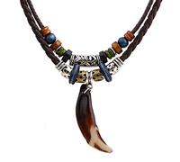 Tmboryuu Cane Dente Dente Del Pendente Della Collana Doppio Strato Di Perline Collana Di Fascino Del Cuoio Tribale Per Le Donne Degli Uomini Gioielli