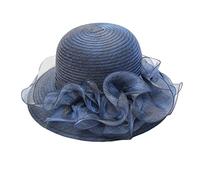 Tmboryuu Cappello Derby da donna, fascinator, per addio al nubilato, in organza, per feste da tè, a tesa larga, cappello da sole per le donne, blu navy, Taglia unica