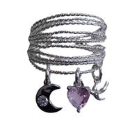 Tmboryuu Disegni lune e cuori in lega a strati per donna Eleganti gioielli romantici Regalo per anniversari o compleanni Cuori a strati regolabili