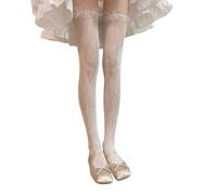 Tmboryuu Donne Giapponesi Coscia Calze Alte Con Increspature Pizzo Trim Hollow Fiore Fantasia Mesh Sopra il Ginocchio Calze Lunghe Prestazioni Calze Lunghe, Bianco latte, Taglia unica