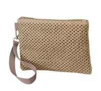 Tmboryuu Elegante borsa da polso da donna in paglia intrecciata a mano in tinta unita piccola borsa con cinturino da polso per vacanza al mare pochette in spiaggia, Caff, One Size