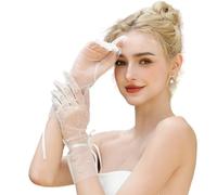 Tmboryuu Guanti da sposa con perle e borchie, per feste, opere, concerto, dita piene, bianco, elegante, per occasioni formali, Latte, Taglia unica