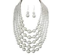 Tmboryuu Moderno set di gioielli con perle artificiali a strati, accessori comodi e leggeri, adatti per abiti casual o formali, set di collana e orecchini con perle finte multistrato, One Size, come