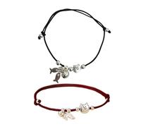 Tmboryuu Set di corde intrecciate a doppio filo nero rosso con ciondoli a forma di gatto stravagante e pesce braccialetto intrecciato per partner design minimalista gatti braccialetti fatti a mano