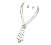 Tmboryuu Sofisticati gioielli a goccia Combo Collana Orecchini Set Traspirante Comfort per tutto giorno Perle d ' imitazione premium per regalare Set collane con finta sottopeso