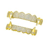 Tmboryuu Vampiri Fangs Costume Denti per Halloween Party Robusto accessorio in rame con opzioni oro argento Vampiri Metallic Denti Gioielli, One Size, come descritto, come descritto