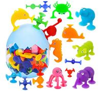 Tmefoy 26 Pezzi Giocattolo a Ventosa in Silicone con Organizzatore, giochi vasca da bagno bambini, Giocattolo Sensoriale da Viaggio, Montessori Giocattoli Bagno Educativi Regalo per Bambini 3-8 Anni