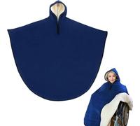 Tmendy Coperta per Sedia a Rotelle con Cappuccio - Mantella Calda Foderata in Pile Antivento per Anziani e Persone con Mobilità Ridotta, Poncho Termico Invernale Blue