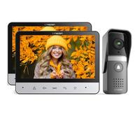 TMEZON Kit Videocitofono Monofamiliare 4 fili con 2 monitori da 7" e Campanello esterno con telecamera, Visione notturna, Conversazione bidirezionale e Sblocco da monitor