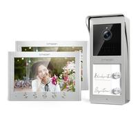 TMEZON Videocitofono 2 Fili Bifamiliare Citofoni con Due Monitor TFT a Colori 7 pollici e Campanello esterno con telecamera Visione Notturna,Audio Bidirezionale,T30 per 2 Famiglia/Appartamenti