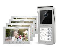 TMEZON Videocitofono 2 Fili Multifamiliare Citofoni con 4 Monitor TFT a Colori 7 pollici e Campanello esterno con telecamera Visione Notturna,Audio Bidirezionale,T30 per 4 Famiglie/Appartamenti