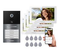 TMEZON Videocitofono Smart 2 Fili Video Citofoni Y70,Quattro schermi e Campanello Esterno con Telecamera,APP/Carta RFID Unlock,Rilevare Movimento Umano Intelligente,per 4 Famiglie/Appartamenti