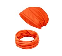TMK Set di Cappello e Scaldacollo per Bambini e Ragazzi Adolescenti Sciarpa e Berretto 100% Cotone da 4 anni fino a 18 anni cod.1215 (Arancio, 1 Set Per Adolescenti)